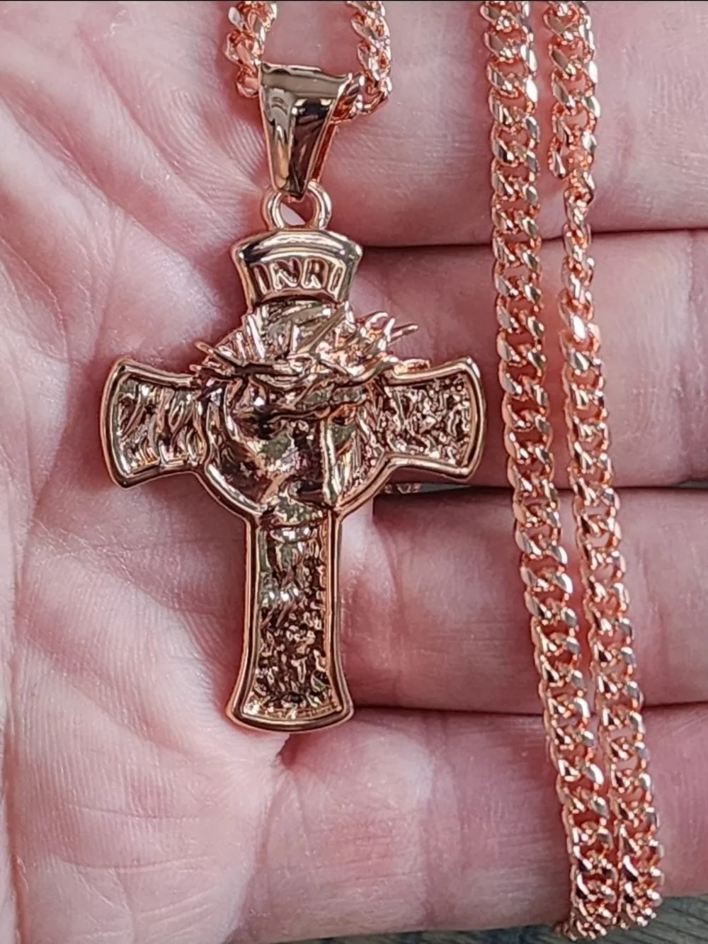 Genuine JalaStudios Pure Copper Jesus Cross Necklace Cuban Chain 22